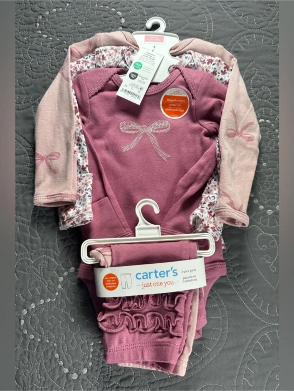 Carters Pink Newborn 3 Pack Onesies and 2 Pack Pants Lot NWT Size Newborn
